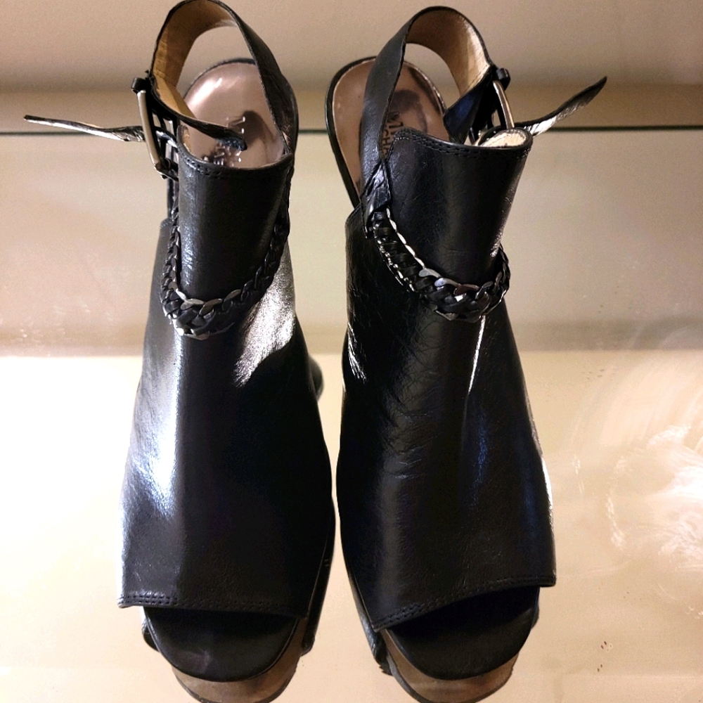 Michael by Michael Kors Leather Peep Toe Heels